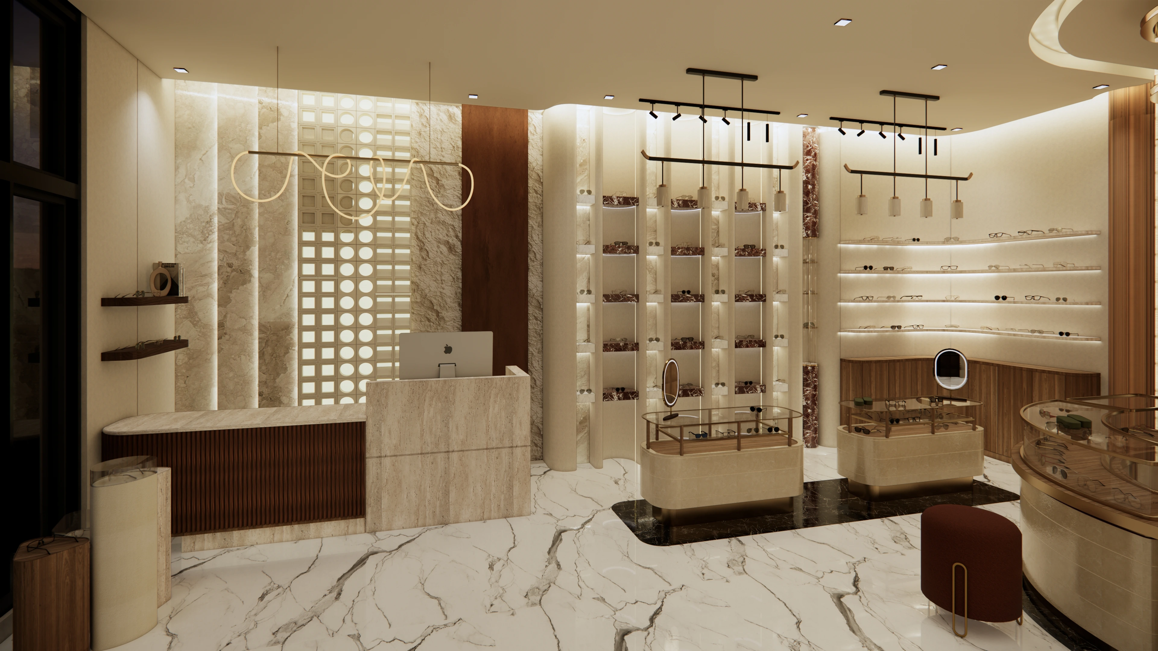 Modern optical showroom design for EyeSphere by interior designers in Pakistan